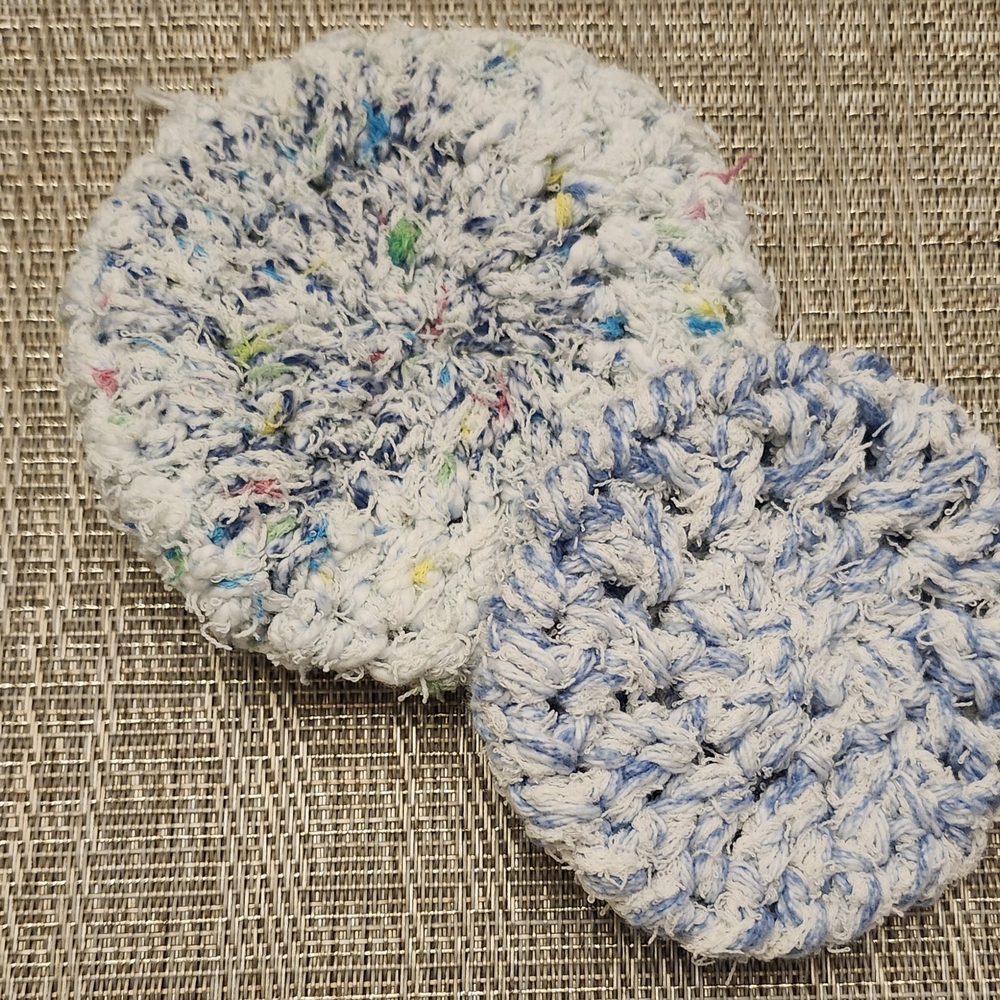 Hand Crafted Blue and White Crochet Kitchen Scrubby Set